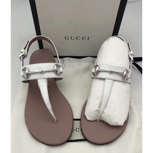 New Gucci Kids Horsebit Sandals White Patent SZ 1